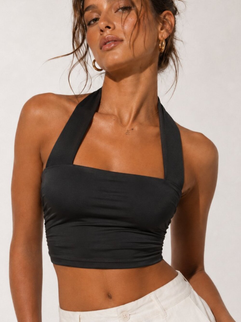 Publik Black Square Neck Halter Crop Top